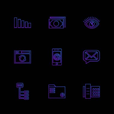 siyah arka plan üzerine minimalist düz vektör app simge kümesi