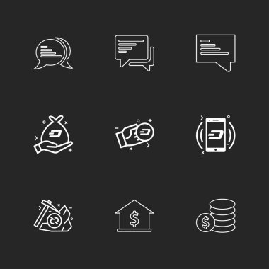 siyah arka plan üzerine minimalist düz vektör app simge kümesi