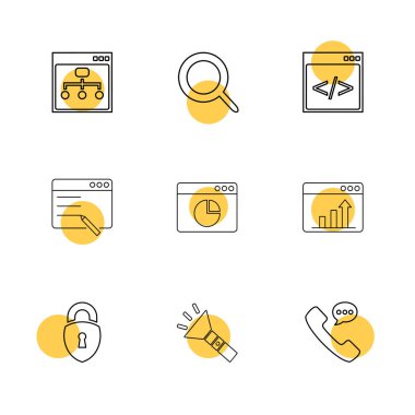 beyaz zemin üzerine minimalist düz vektör app simge kümesi