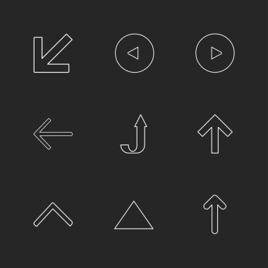 siyah arka plan üzerine minimalist düz vektör app simge kümesi