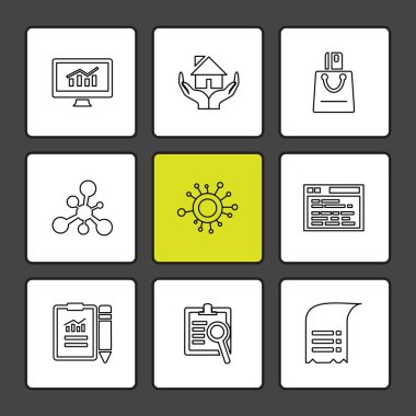 siyah arka plan üzerine minimalist düz vektör app simge kümesi