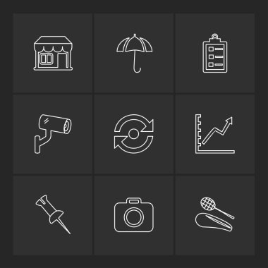 farklı minimalist düz vektör app simgeler siyah arka plan üzerine