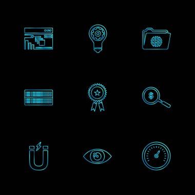 siyah arka plan üzerine minimalist düz vektör app simge kümesi