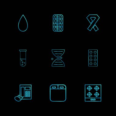 siyah arka plan üzerine minimalist düz vektör app simge kümesi