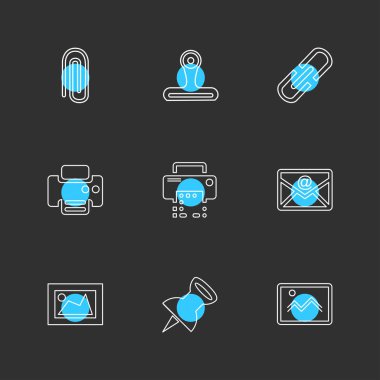siyah arka plan üzerine minimalist düz vektör app simge kümesi