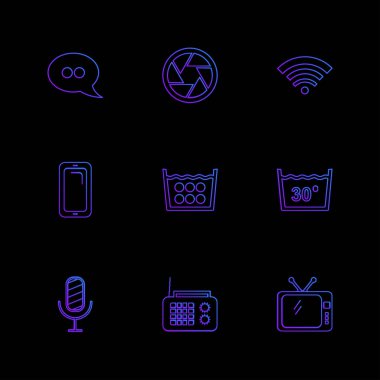 siyah arka plan üzerine minimalist düz vektör app simge kümesi