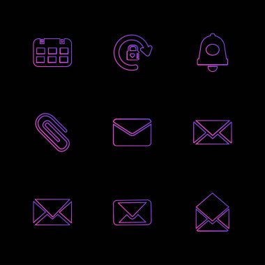 siyah arka plan üzerine minimalist düz vektör app simge kümesi