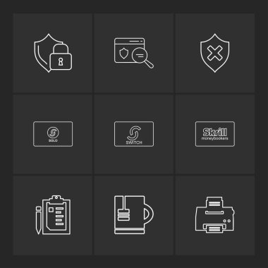 farklı minimalist düz vektör app simgeler siyah arka plan üzerine