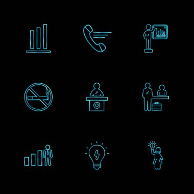 siyah arka plan üzerine minimalist düz vektör app simge kümesi