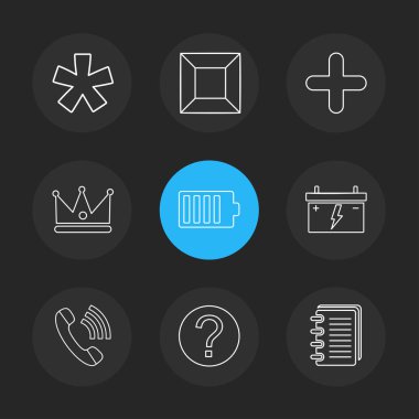 siyah arka plan üzerine minimalist düz vektör app simge kümesi