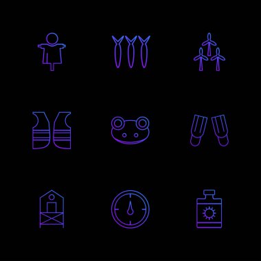 siyah arka plan üzerine minimalist düz vektör app simge kümesi