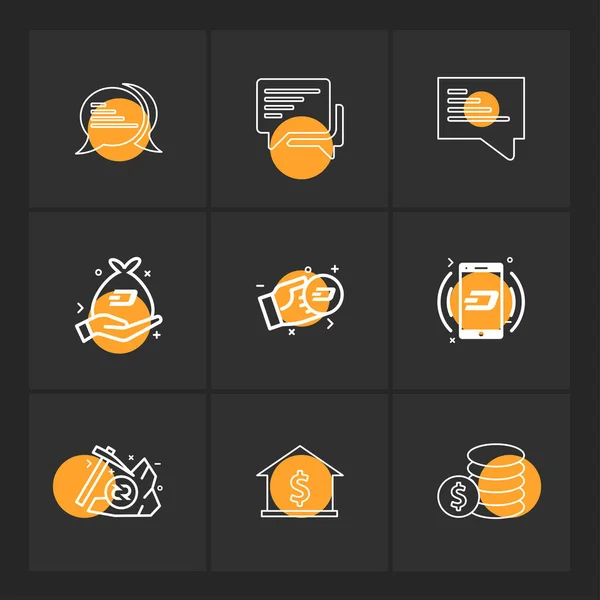 Ensemble Icônes Application Vectorielle Plate Minimaliste Sur Fond Noir — Image vectorielle