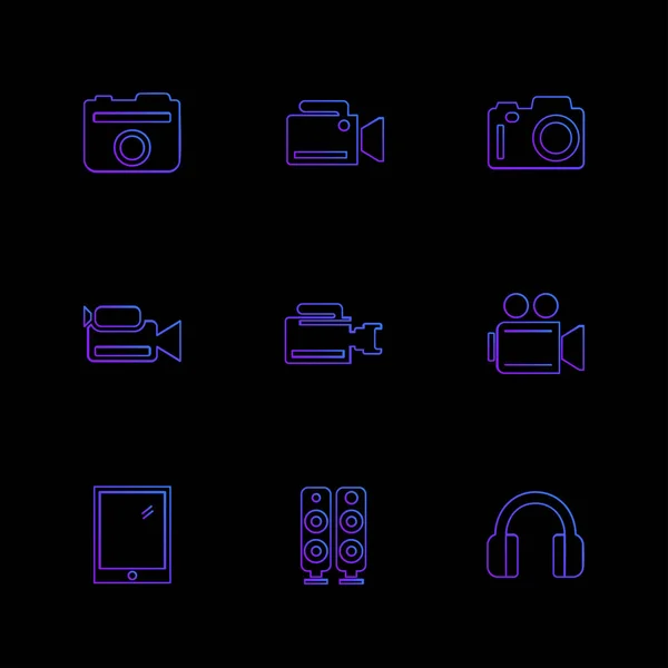 Conjunto Iconos Aplicaciones Vectores Planos Minimalistas Sobre Fondo Negro — Vector de stock