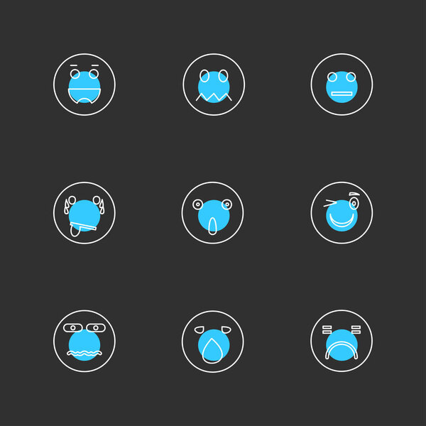 set of minimalistic flat vector app icons on black background
