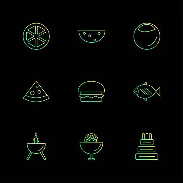 Conjunto Iconos Aplicaciones Vectores Planos Minimalistas Sobre Fondo Negro — Archivo Imágenes Vectoriales