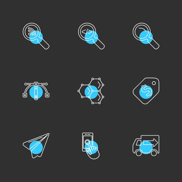 Verschillende Minimalistische Platte Vector App Pictogrammen Zwarte Achtergrond — Stockvector