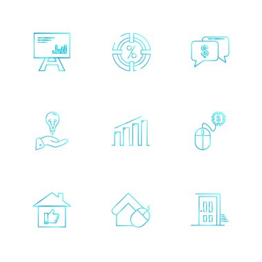 iş kavramı, beyaz arka plan üzerinde yaratıcı farklı Internet düz vektör app simgeleri 