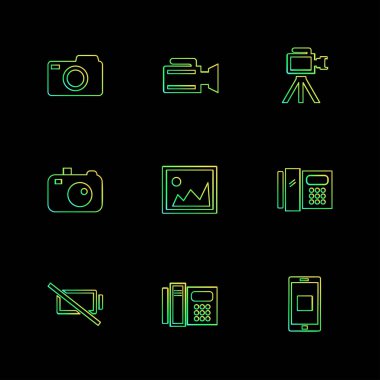 farklı minimalist düz vektör app simgeler siyah arka plan üzerine