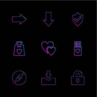 siyah arka plan üzerine minimalist düz vektör app simge kümesi