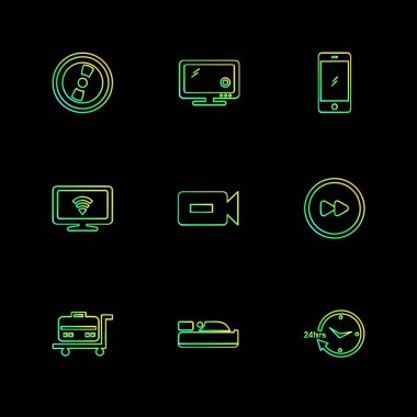 siyah arka plan üzerine minimalist düz vektör app simge kümesi