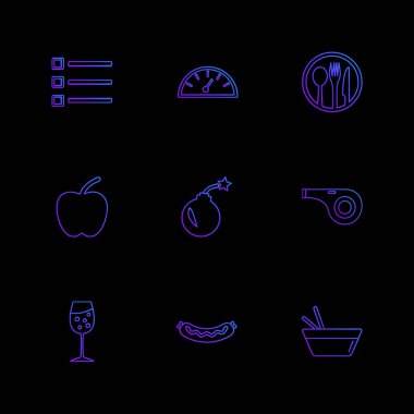 siyah arka plan üzerine minimalist düz vektör app simge kümesi