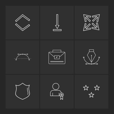 siyah arka plan üzerine minimalist düz vektör app simge kümesi