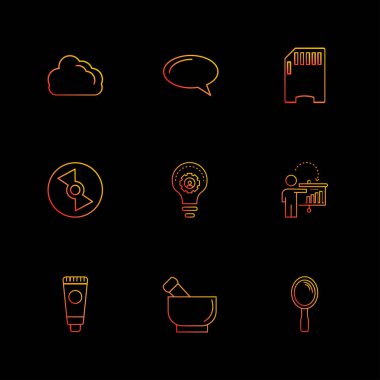 siyah arka plan üzerine minimalist düz vektör app simge kümesi