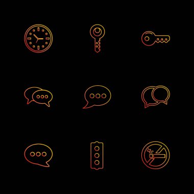 siyah arka plan üzerine minimalist düz vektör app simge kümesi