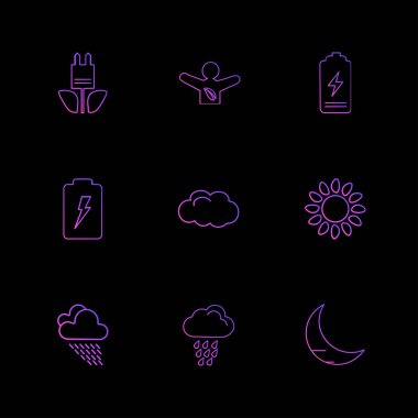 siyah arka plan üzerine minimalist düz vektör app simge kümesi