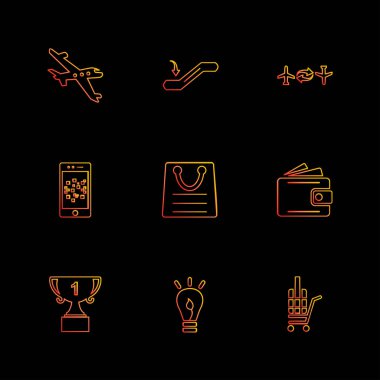 siyah arka plan üzerine minimalist düz vektör app simge kümesi