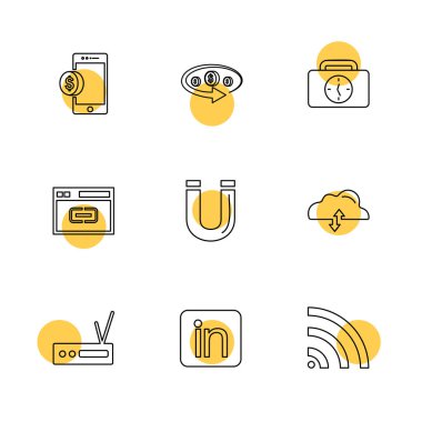 iş kavramı, beyaz arka plan üzerinde yaratıcı farklı Internet düz vektör app simgeleri 