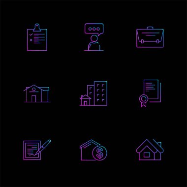 siyah arka plan üzerine minimalist düz vektör app simge kümesi