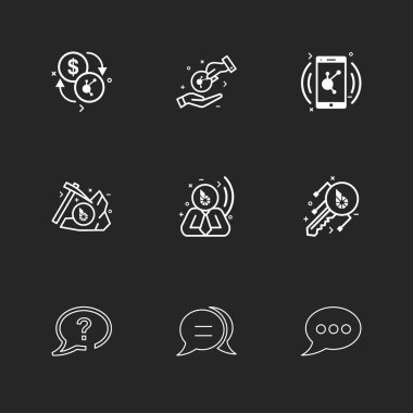 siyah arka plan üzerine minimalist düz vektör app simge kümesi