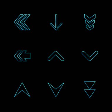 siyah arka plan üzerine minimalist düz vektör app simge kümesi