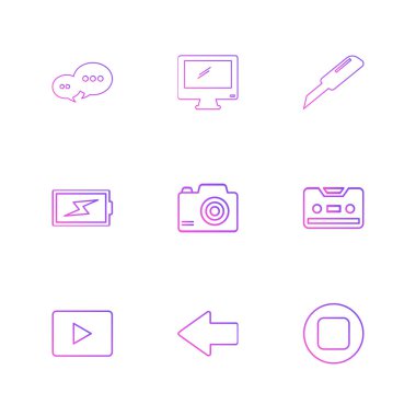 beyaz zemin üzerine minimalist düz vektör app simge kümesi