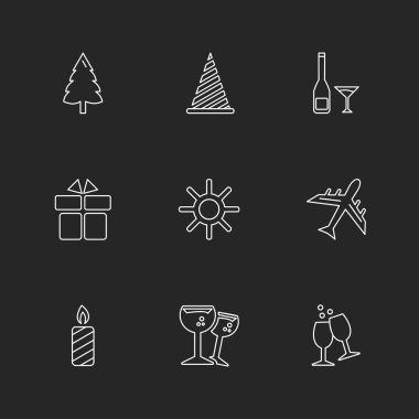 siyah arka plan üzerine minimalist düz vektör app simge kümesi