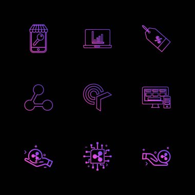 siyah arka plan üzerine minimalist düz vektör app simge kümesi