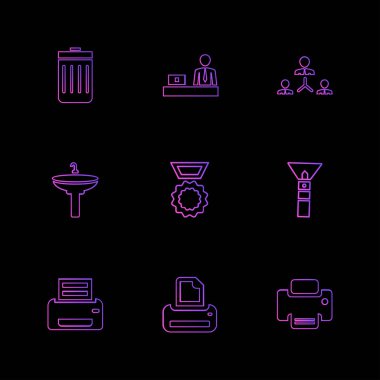 siyah arka plan üzerine minimalist düz vektör app simge kümesi