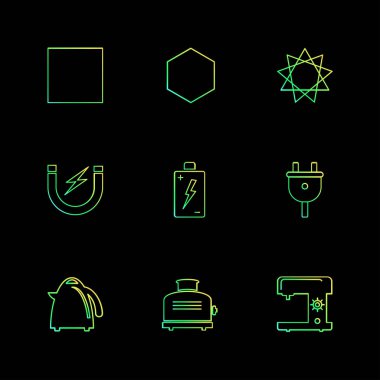 siyah arka plan üzerine minimalist düz vektör app simge kümesi