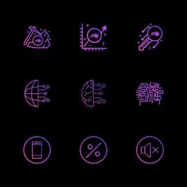 siyah arka plan üzerine minimalist düz vektör app simge kümesi