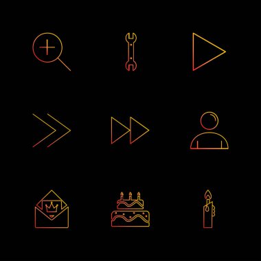 siyah arka plan üzerine minimalist düz vektör app simge kümesi