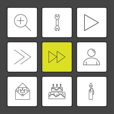 siyah arka plan üzerine minimalist düz vektör app simge kümesi