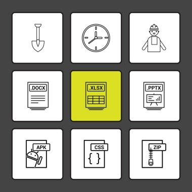 siyah arka plan üzerine minimalist düz vektör app simge kümesi