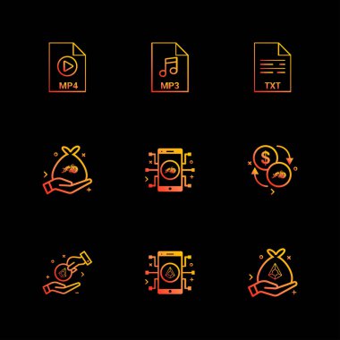 siyah arka plan üzerine minimalist düz vektör app simge kümesi