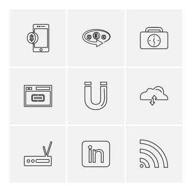 beyaz zemin üzerine minimalist düz vektör app simge kümesi