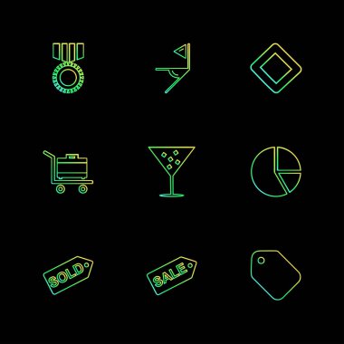 farklı minimalist düz vektör app simgeler siyah arka plan üzerine