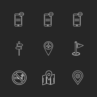 siyah arka plan üzerine minimalist düz vektör app simge kümesi