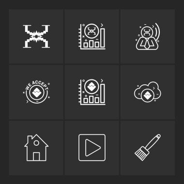 siyah arka plan üzerine minimalist düz vektör app simge kümesi