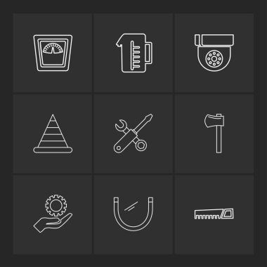 siyah arka plan üzerine minimalist düz vektör app simge kümesi