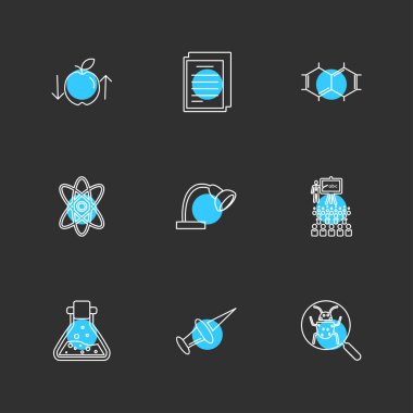 siyah arka plan üzerine minimalist düz vektör app simge kümesi